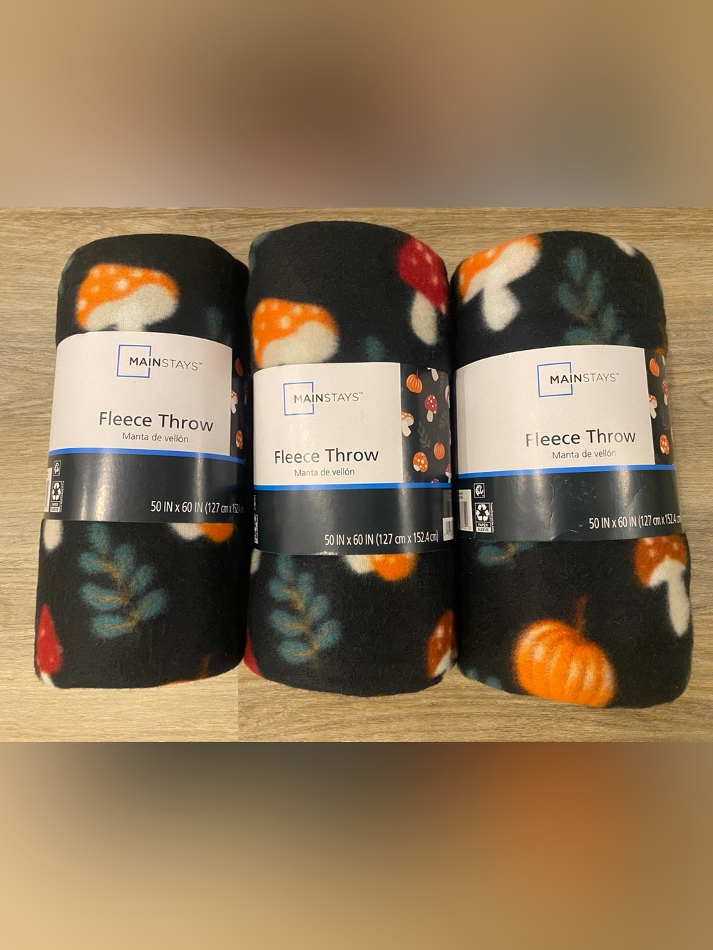 3 Mainstays Black Fleece Throw with Orange, Cream & Red Pumpkin Motif